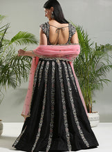 Load image into Gallery viewer, Black and Pink Thread and Mirror hand embroidered Lehenga set