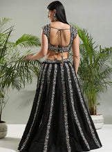 Load image into Gallery viewer, Black and Pink Thread and Mirror hand embroidered Lehenga set