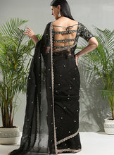 Load image into Gallery viewer, Black organza saree with embroidered blouse