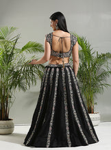 Load image into Gallery viewer, Black Thread and Mirror hand embroidered Lehenga set