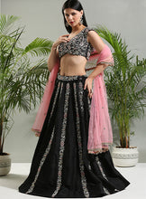 Load image into Gallery viewer, Black and Pink Thread and Mirror hand embroidered Lehenga set