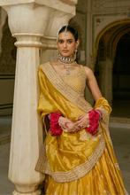Load image into Gallery viewer, Aashina - Dabka Zardozi Embroidered Pure Tissue Mustard Lehenga Set