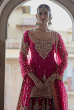 Load image into Gallery viewer, Alina - Dabka Zardozi Embroidered Silk Hotpink Sharara Set