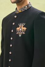 Load image into Gallery viewer, Black Wildlife Embroidered Achkan Set