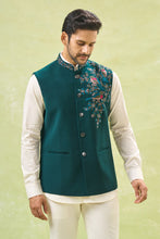 Load image into Gallery viewer, Teal Green Embroidered Nehru Jacket