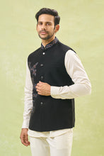 Load image into Gallery viewer, Black Embroidered Nehru Jacket