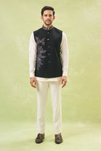 Load image into Gallery viewer, Black Embroidered Nehru Jacket