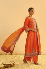 Load image into Gallery viewer, Mayra - Orange Long Kurta with Palazzo & Dupatta
