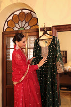 Load image into Gallery viewer, RED EMBROIDERD SUIT WITH SHARARA