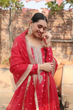 Load image into Gallery viewer, RED EMBROIDERD SUIT WITH SHARARA