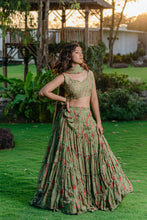 Load image into Gallery viewer, Pista Green Printed & Embroidered Lehenga Set