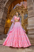Load image into Gallery viewer, Neon Peach Pink Sequin Lehenga Set