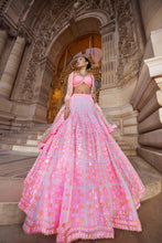 Load image into Gallery viewer, Neon Peach Pink Sequin Lehenga Set