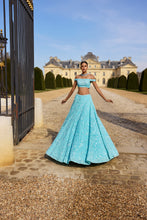 Load image into Gallery viewer, Turquoise Sequin Lehenga Set