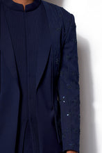 Load image into Gallery viewer, Navy Embroidered Layered Bandhgala