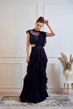 Load image into Gallery viewer, MIDNIGHT BLUE RUFFLE SAREE
