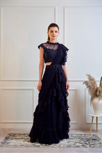 Load image into Gallery viewer, MIDNIGHT BLUE RUFFLE SAREE