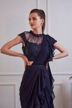 Load image into Gallery viewer, MIDNIGHT BLUE RUFFLE SAREE