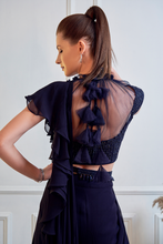 Load image into Gallery viewer, MIDNIGHT BLUE RUFFLE SAREE