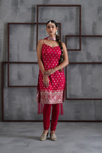 Load image into Gallery viewer, Fuchsia kurti, churidar and chhoker dupatta