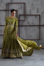 Load image into Gallery viewer, Mehendi green embroidered anarkali churidar dupatta