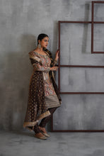 Load image into Gallery viewer, Brown brocade kurti, churidar and dupatta