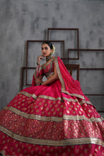 Load image into Gallery viewer, Hot pink brocade blouse, lehanga and dupatta