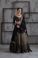 Load image into Gallery viewer, Black embroidered blouse, brocade lehenga and dupatta