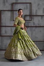 Load image into Gallery viewer, Green emboidered blouse, lehenga and dupatta