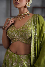 Load image into Gallery viewer, Green emboidered blouse, lehenga and dupatta