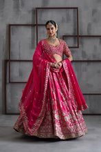 Load image into Gallery viewer, Fuchshia embroidered blouse, lehenga and dupatta
