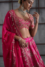 Load image into Gallery viewer, Fuchshia embroidered blouse, lehenga and dupatta