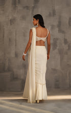 Load image into Gallery viewer, Ivory embroidered blouse and stitched draped saree