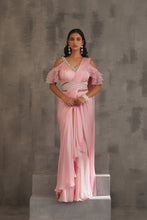 Load image into Gallery viewer, Baby pink embroidered blouse and draped saree