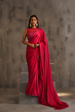 Load image into Gallery viewer, Fuchsia embroidered blouse and pre pleated saree