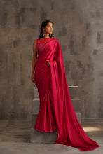 Load image into Gallery viewer, Fuchsia embroidered blouse and pre pleated saree