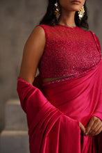Load image into Gallery viewer, Fuchsia embroidered blouse and pre pleated saree