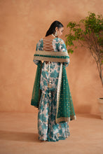 Load image into Gallery viewer, Teal blue and white printed kurti, garara and dupatta