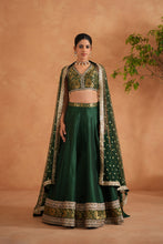Load image into Gallery viewer, Bottle green brocade blouse, lehenga and dupatta