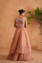 Load image into Gallery viewer, Peach embroidered blouse, lehenga and dupatta