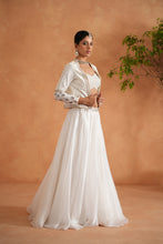 Load image into Gallery viewer, Ivory embroidered bustier, lehenga and short jacket