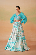 Load image into Gallery viewer, Sky blue embroidered blouse and tie and dye lehenga