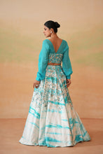 Load image into Gallery viewer, Sky blue embroidered blouse and tie and dye lehenga
