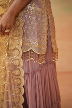 Load image into Gallery viewer, Mauve ready fabric Kurti, garara and mustard dupatta