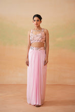 Load image into Gallery viewer, Light pink embroidery blouse, drape skirt and cape