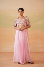 Load image into Gallery viewer, Light pink embroidery blouse, drape skirt and cape