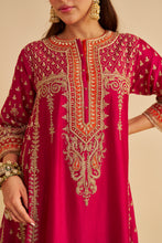 Load image into Gallery viewer, Nargis - Dabka Zardozi Embroidered Rich Banarasi Kalidaar Hotpink Long Chauga Set