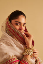 Load image into Gallery viewer, Nargis - Dabka Zardozi Embroidered Rich Banarasi Kalidaar Daisy Ivory Long Chauga Set