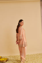 Load image into Gallery viewer, Areeba - Dabka Zardozi Embroidered Pure Banarasi Off Rose Short Kurta & Salwar with Dupatta