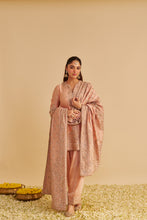 Load image into Gallery viewer, Areeba - Dabka Zardozi Embroidered Pure Banarasi Off Rose Short Kurta & Salwar with Dupatta